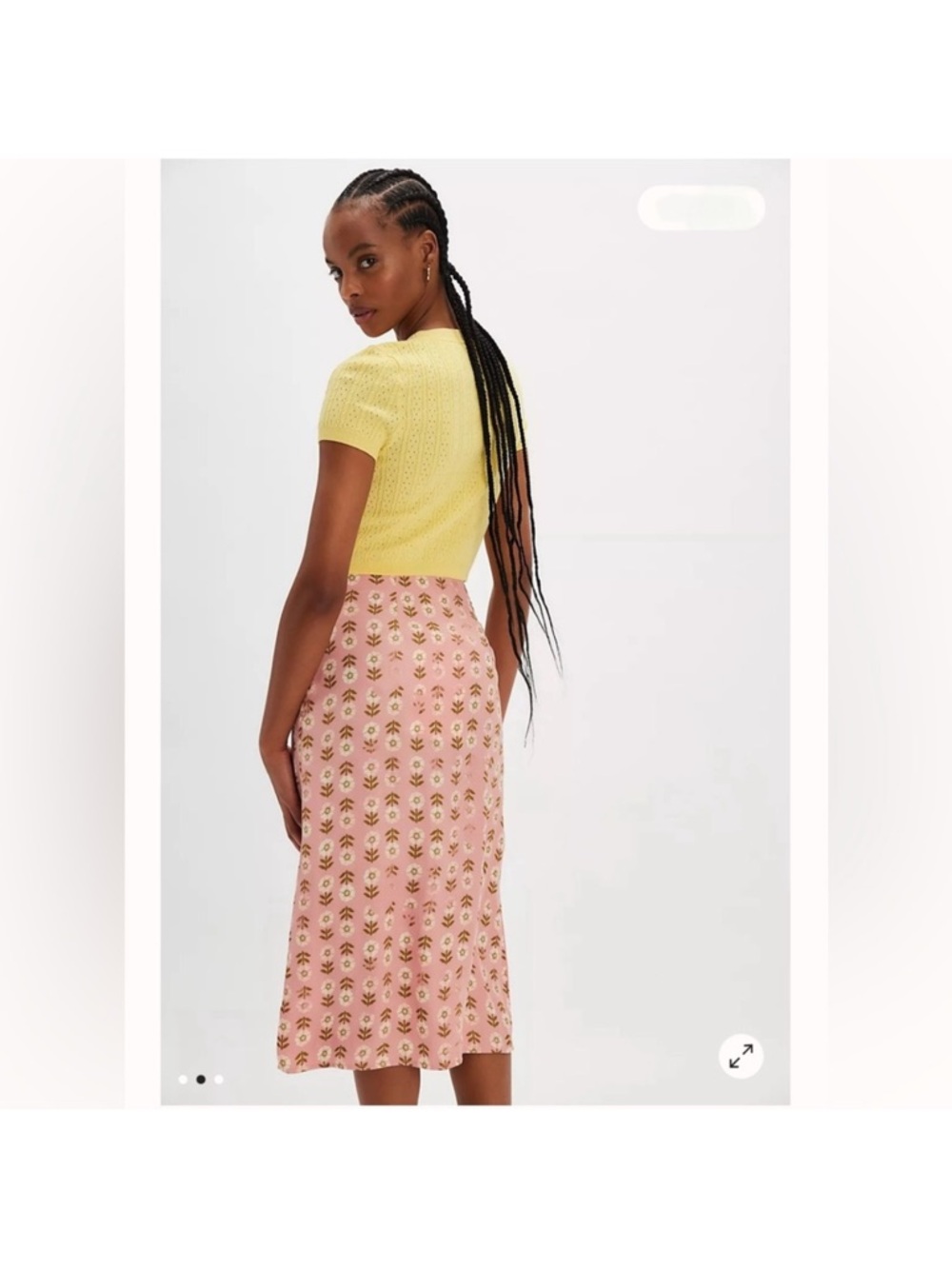 Free People Analise Printed Midi Skirt Pink Blush A Line High Rise Sz 12 NEW - Picture 3 of 16